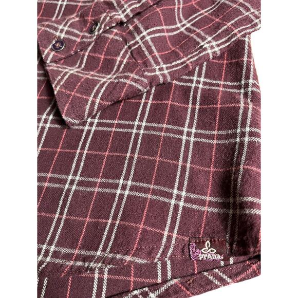 Women's PrAna Button Up Shirt Sz‎ L Burgundy Plaid Lightweight Pockets - Picture 7 of 11